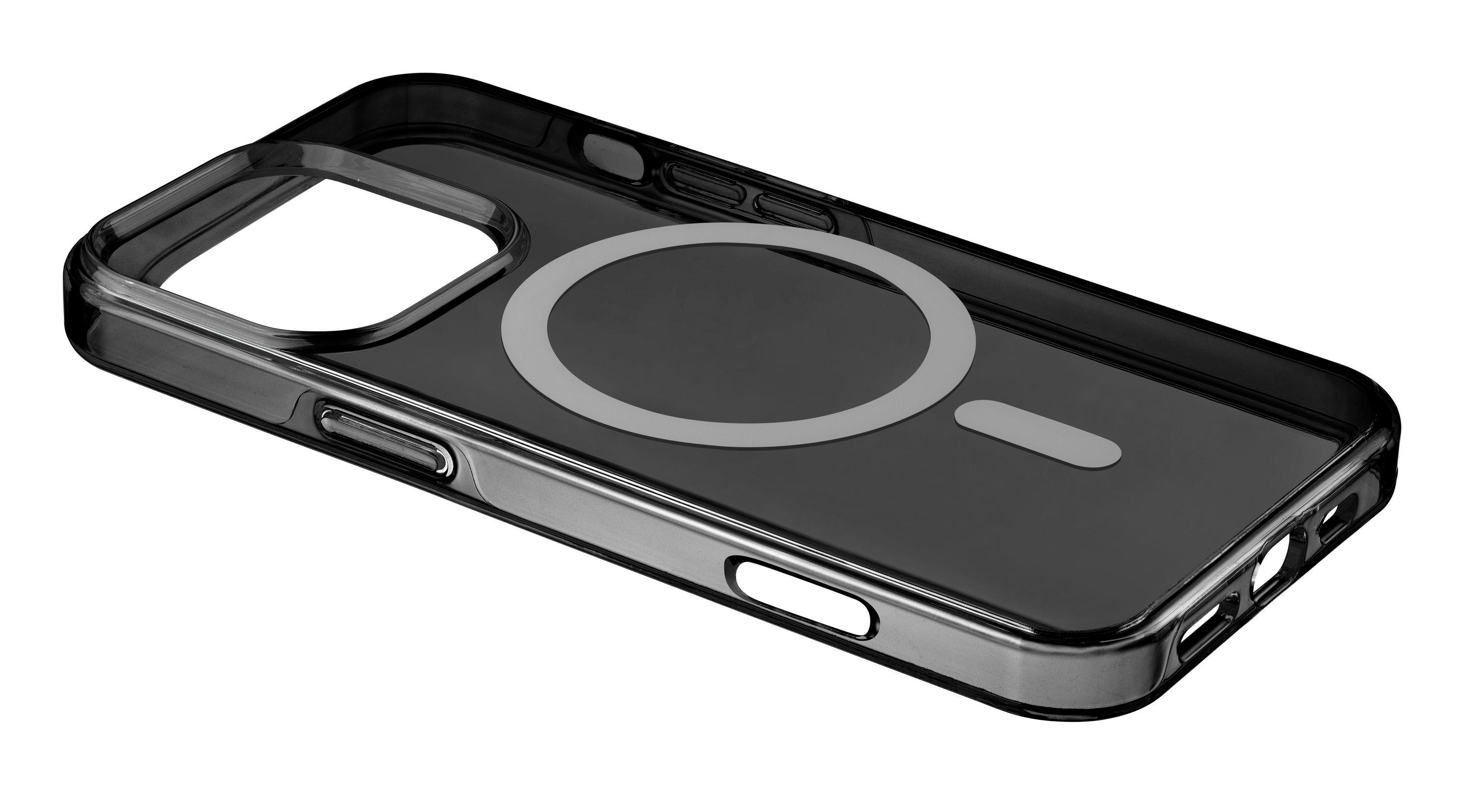 Schwarze, transparente Handyhülle mit Magnetring. Das Gehäuse ist leer und sauber.
