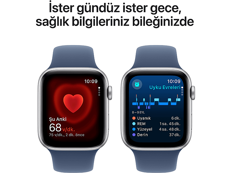 APPLE MXER3TU/A Watch SE GPS 44mm Gümüş Alüminyum Kasa ve Denim