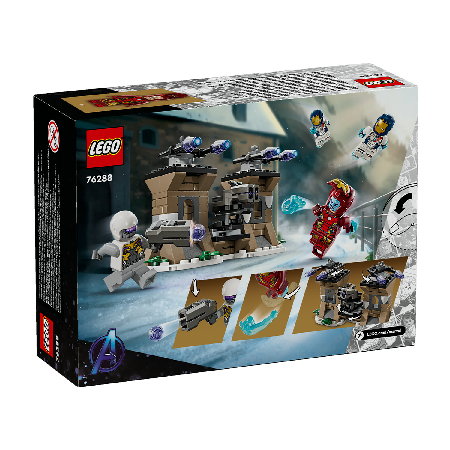 Scatola Lego con personaggi Lego e una scena invernale innevata. La scatola è nera e gialla.