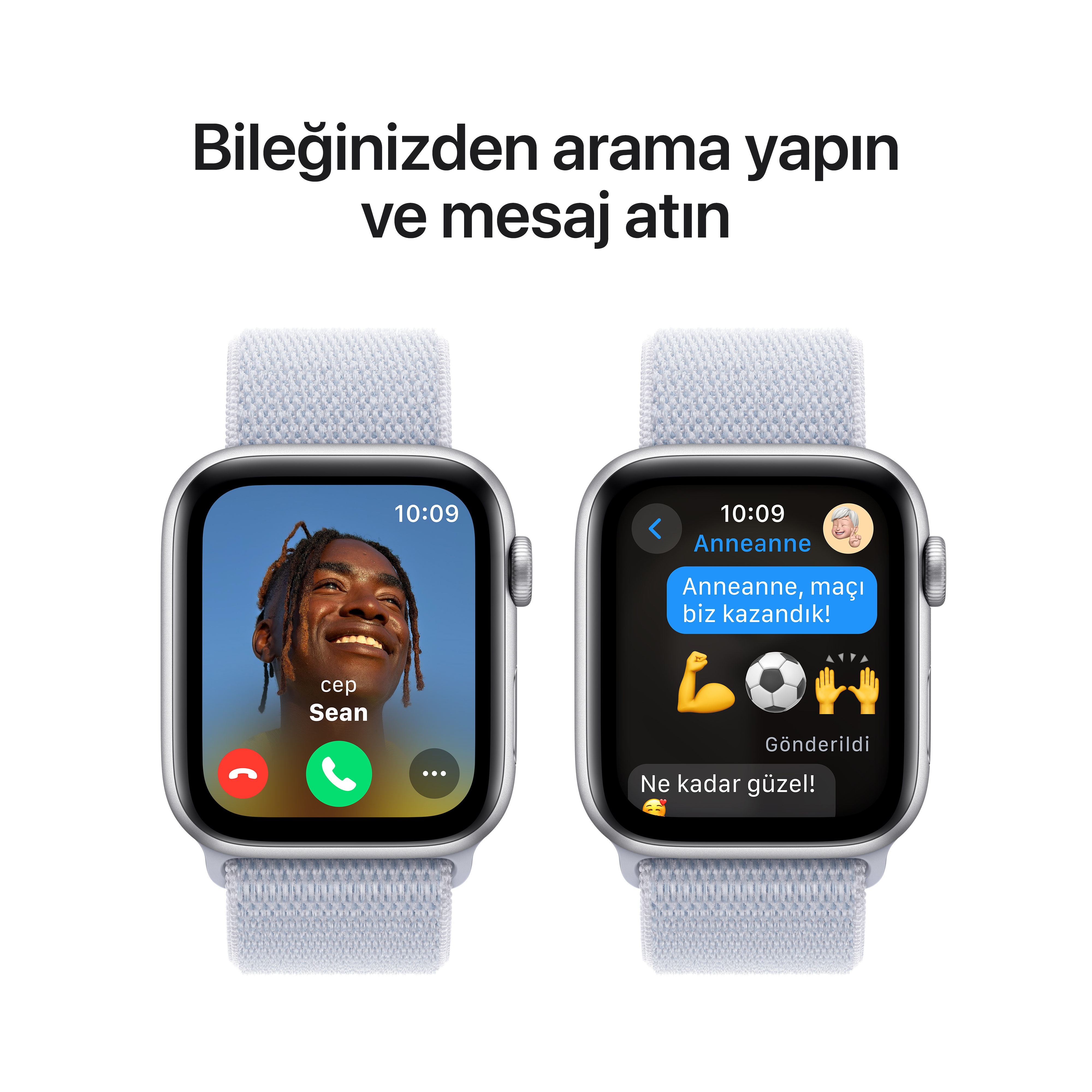 İki akıllı saat. Biri Sean'dan bir arama, diğeri ise 'Büyükanne'den bir futbol maçı hakkında bir mesaj gösteriyor.