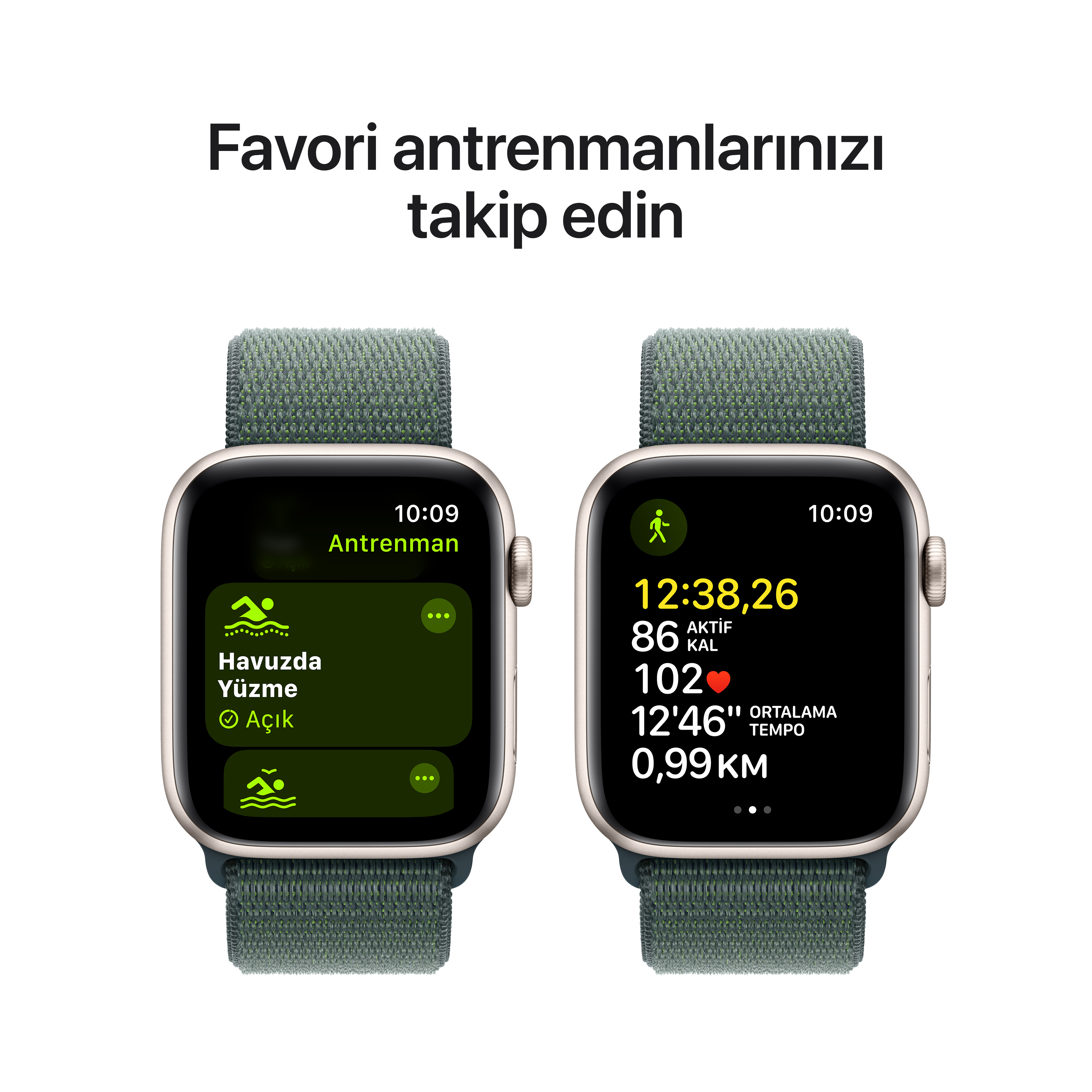 Egzersiz yapan bir kişiyle antrenmanı gösteren Apple Watch ve iPhone.