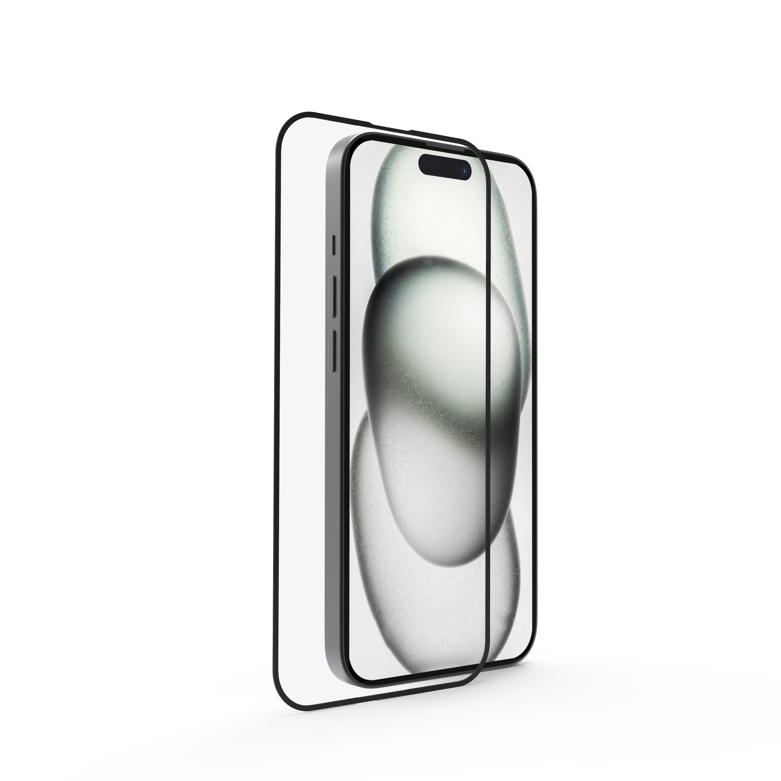 Ein Telefon mit Displayschutz. Das Telefon ist grau mit einem durchsichtigen Displayschutz.
