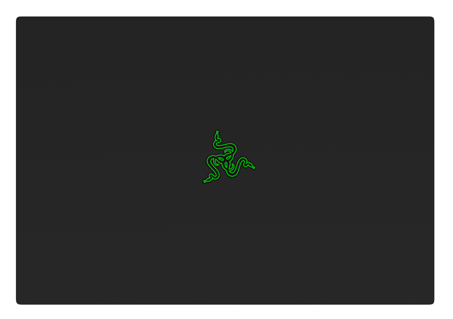 Pantalla negra con un logo Razer verde neón en el centro, fondo oscuro.