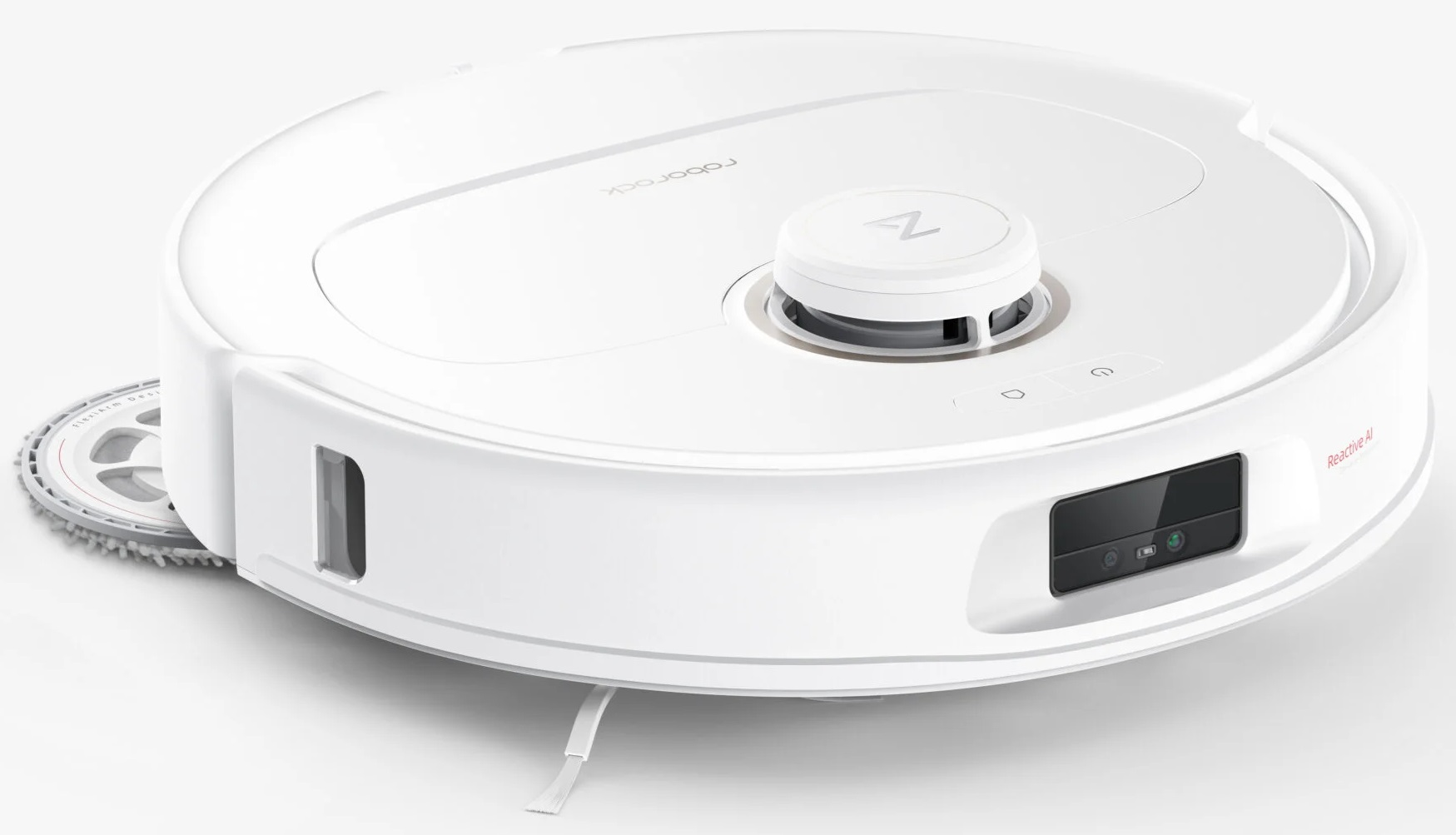 Biały odkurzacz automatyczny Roborock z technologią Reactive AI.