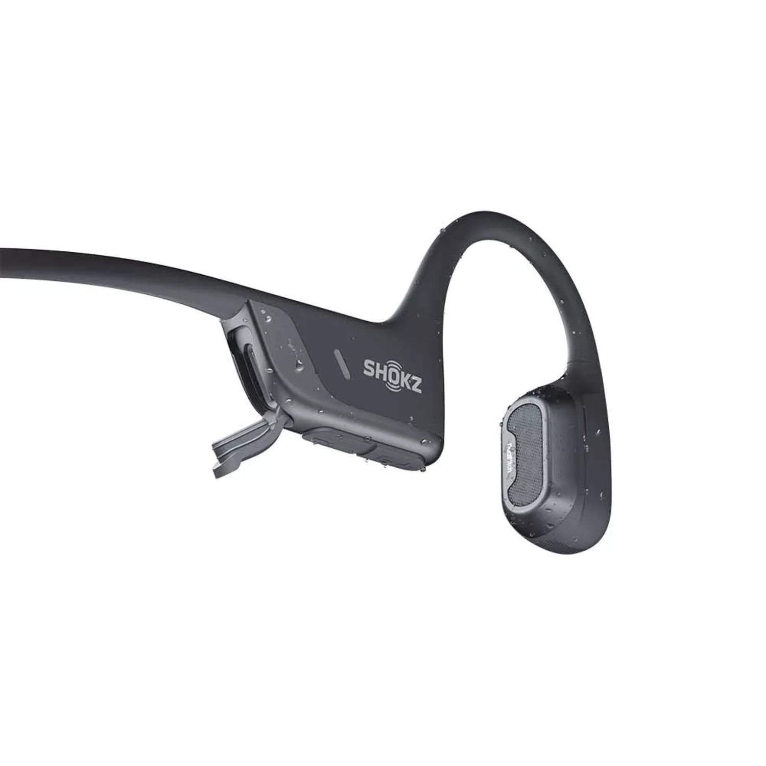 Shokz bone conduction headphones, with a curved design.