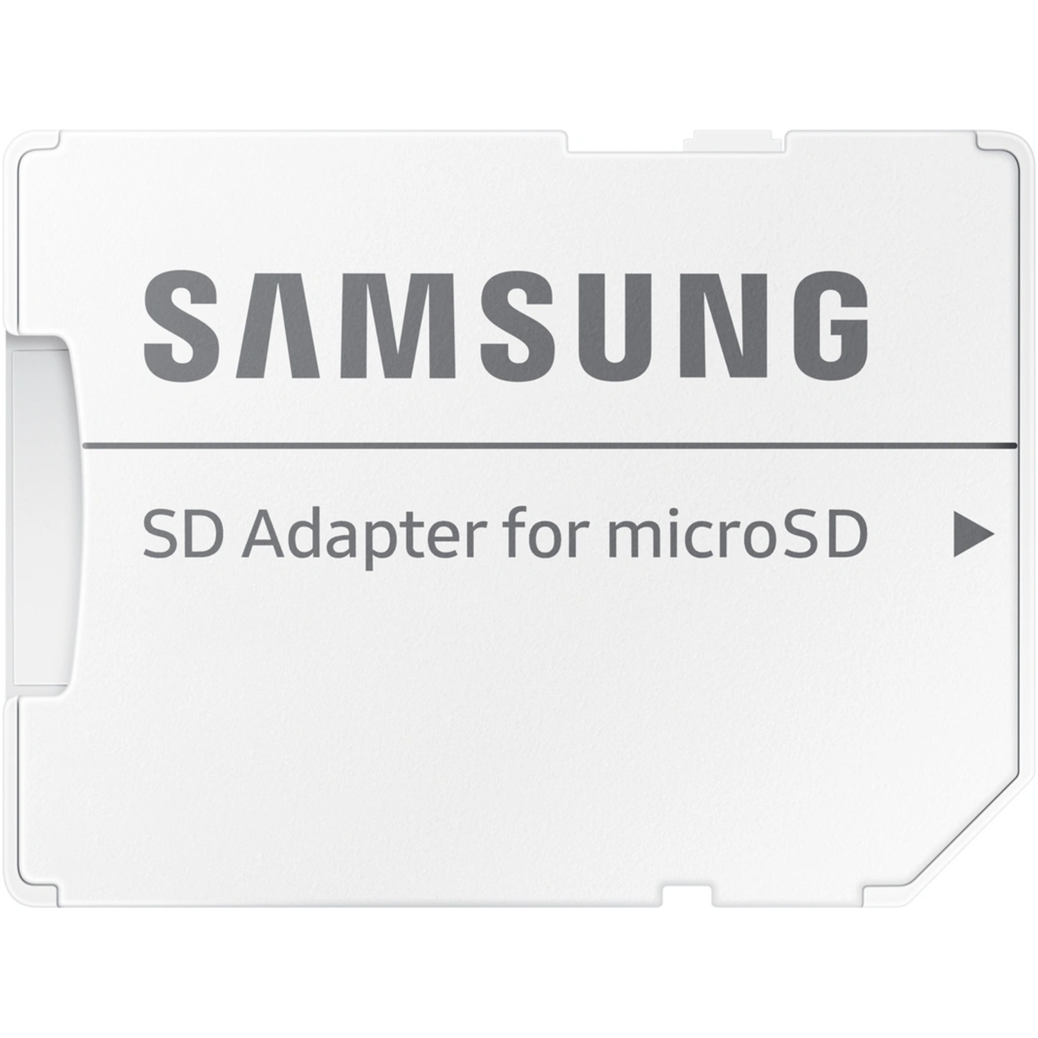White Samsung SD Adapter for microSD with the brand name printed on it.