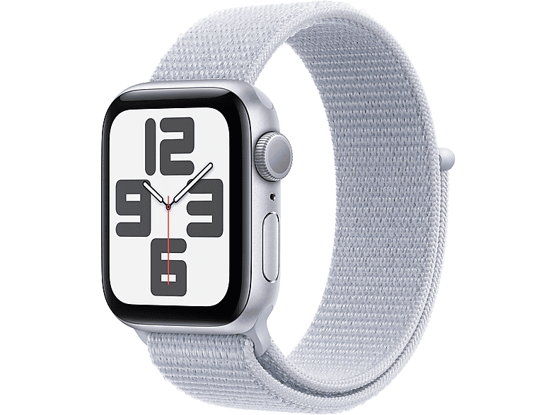 Apple Watch SE (2024), GPS, 40 mm, Caja de aluminio Plata, Vidrio delantero Ion-X, Correa Loop deportiva Azul nube