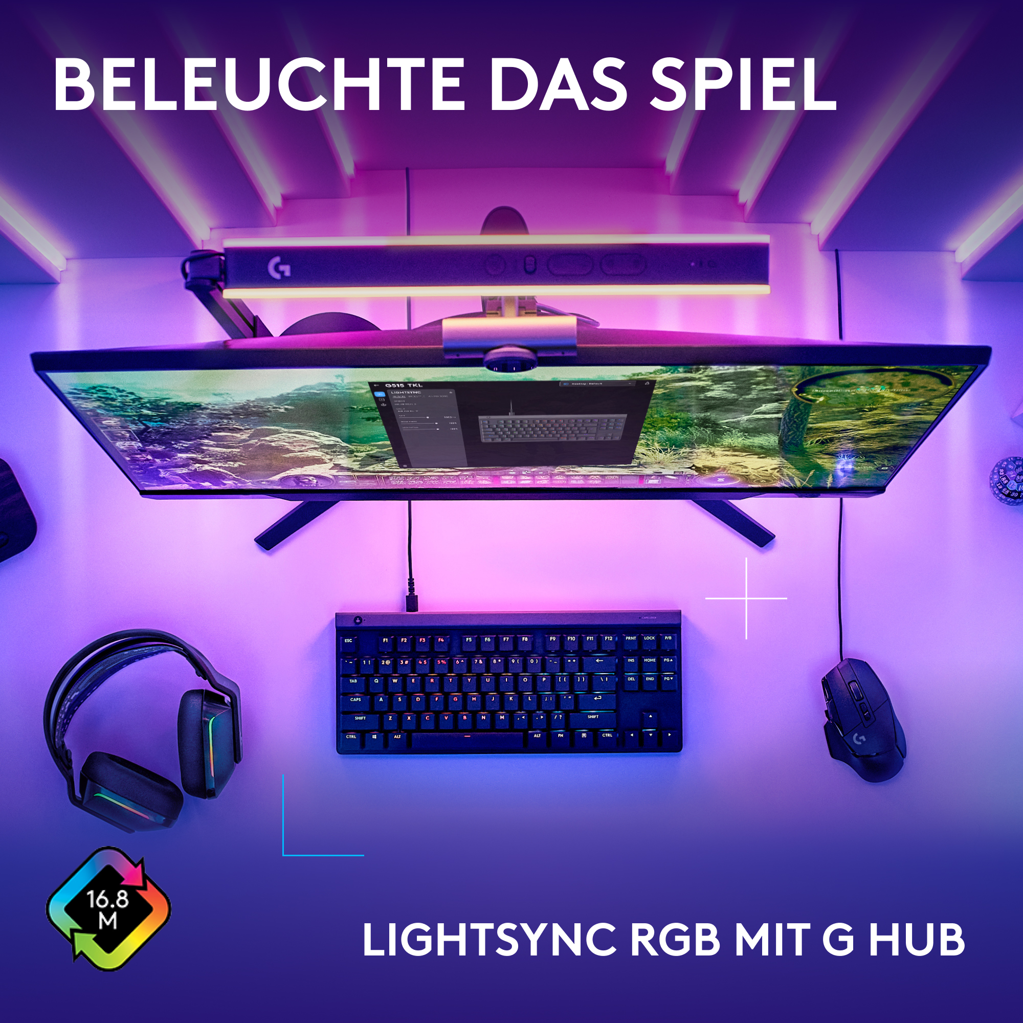 Ein Gaming-Setup mit Tastatur und Monitor.