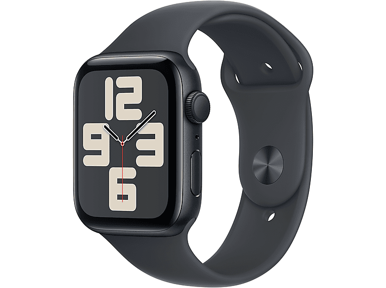 Apple Watch SE (2024), GPS, 44 mm, Caja de aluminio Medianoche, Vidrio delantero Ion-X, Correa deportiva Talla S/M