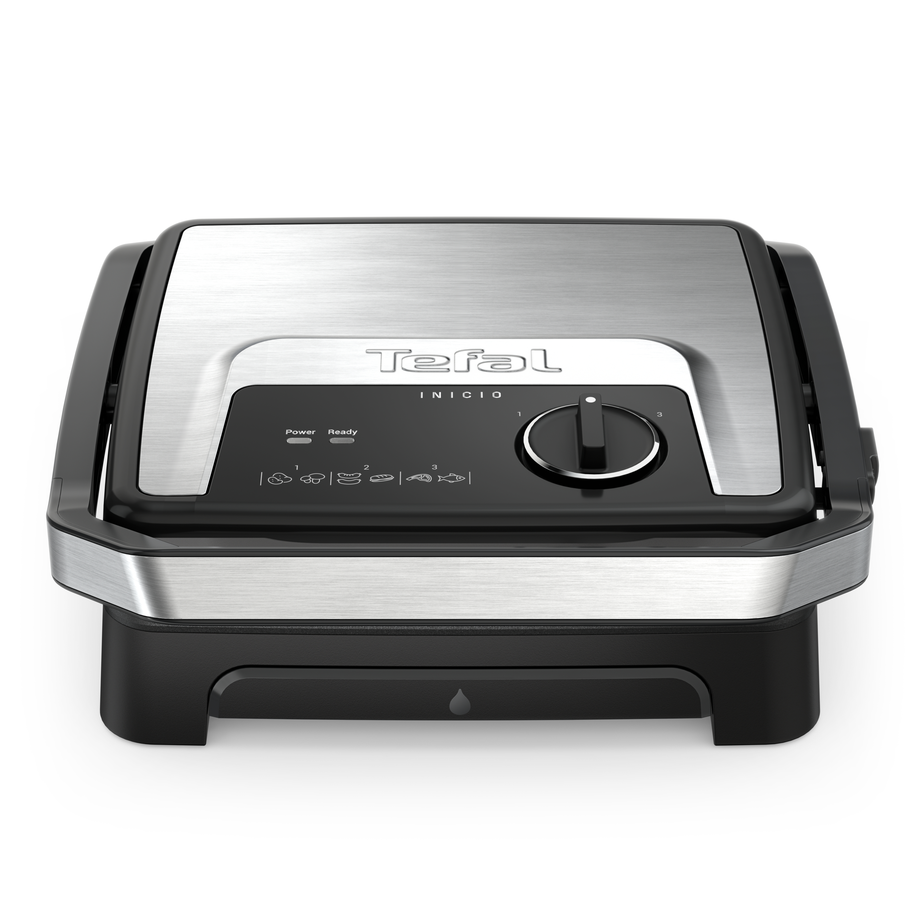 Tefal Inicio Grill, Draufsicht, schwarze Basis und Edelstahl.