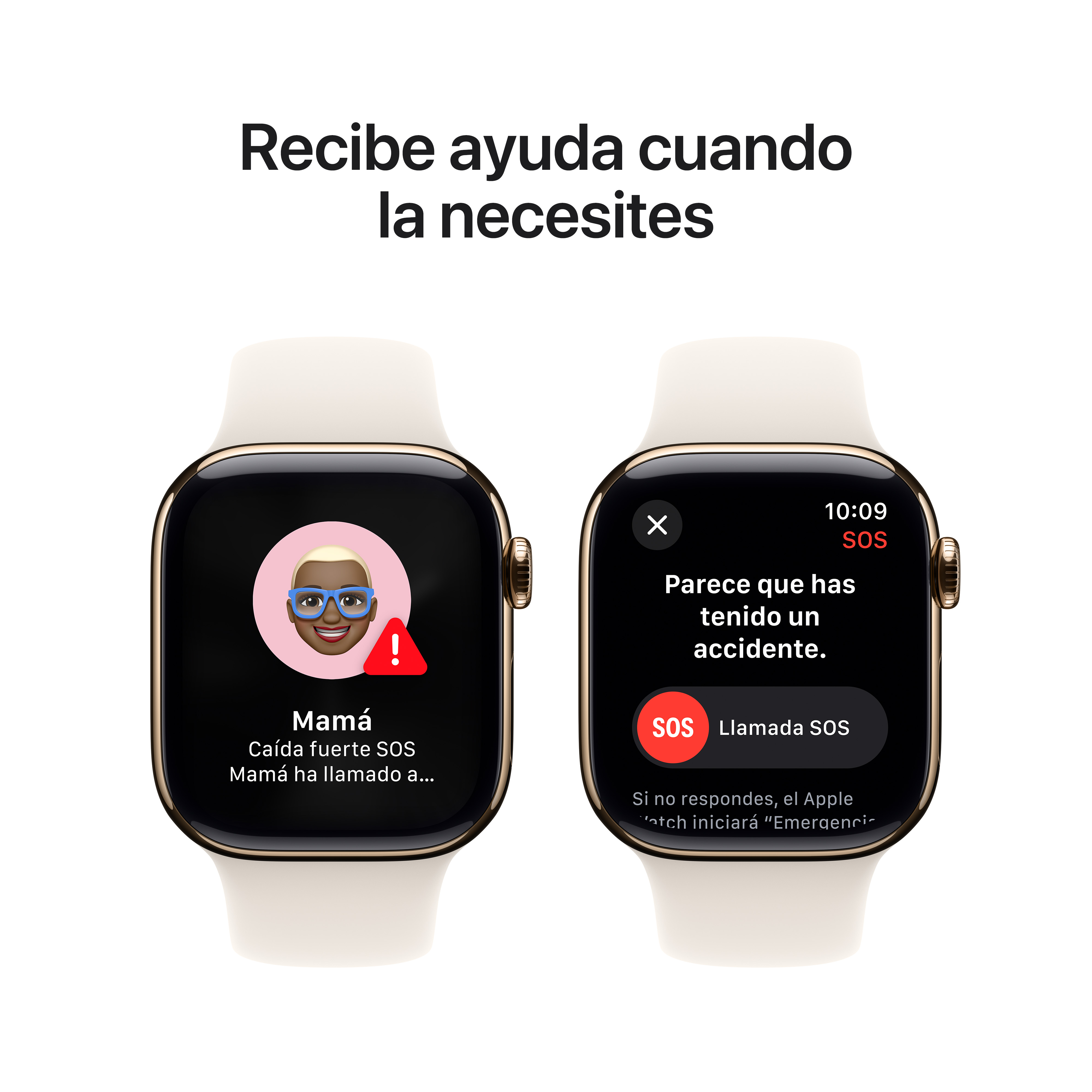 Dos Apple Watches con un mensaje SOS en la pantalla.