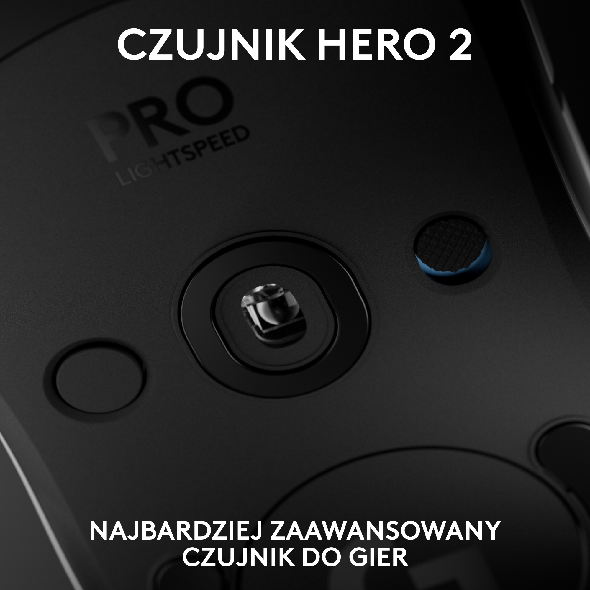 Makro myszy do gier z czujnikiem HERO 2 i etykietą PRO LIGHTSPEED.