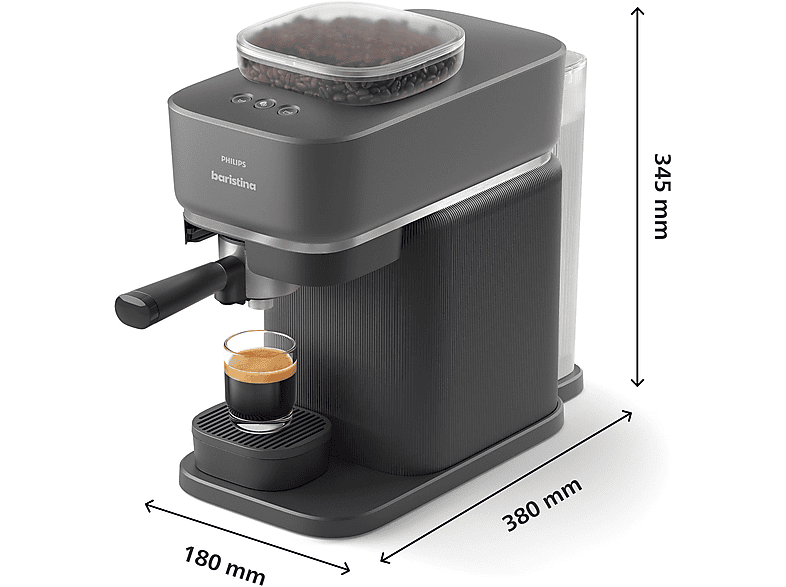 Philips bar300/60 Baristina Espressomaschine (Schwarzgrau, Mahlwerk aus Keramik, 1550 Watt, 16 bar) — Foto 4 von 5