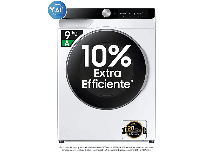 Samsung Ww90Dg6U85Lku3 Lavatrice, Caricamento frontale, 9 kg, 55 cm, Classe A