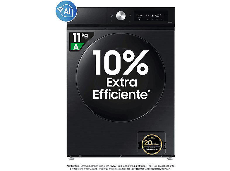 Samsung Wd11Db7B85Gbu3 Lavasciuga, Caricamento Frontale, Capacità Lavaggio 11 Kg, Asciugatura 6 25 Programmi, Profondità 60 Cm, Nero, Classe A