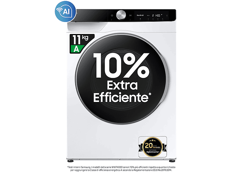 Samsung Ww11Dg6B85Lku3 Lavatrice, Caricamento Frontale, 11 Kg, 25 Programmi, Profondità 60 Cm, Bianco, Livello Rumorosità Centrifuga 72 Db(A), Classe 