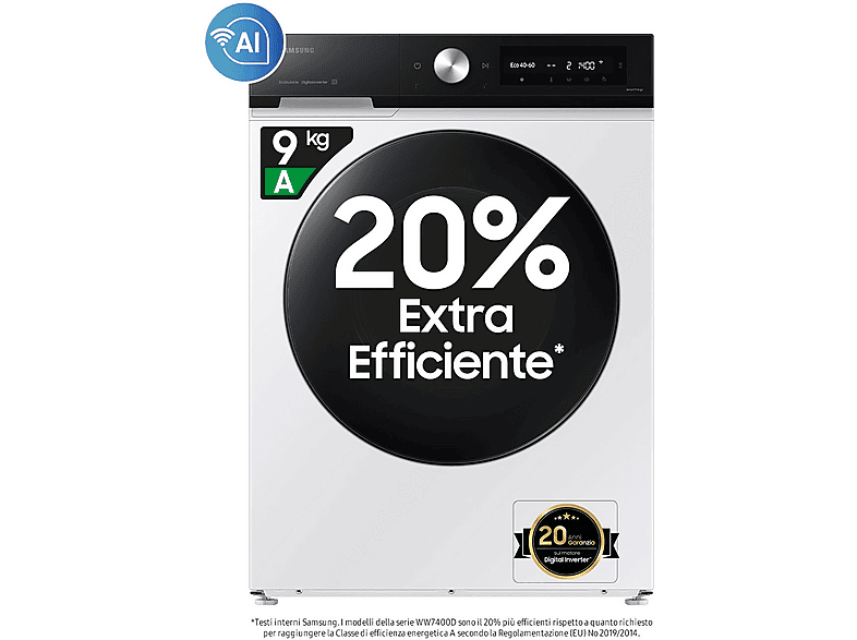 Samsung Ww90Db7U94Geu3 Lavatrice, Caricamento frontale, 9 kg, 60 cm, Classe A