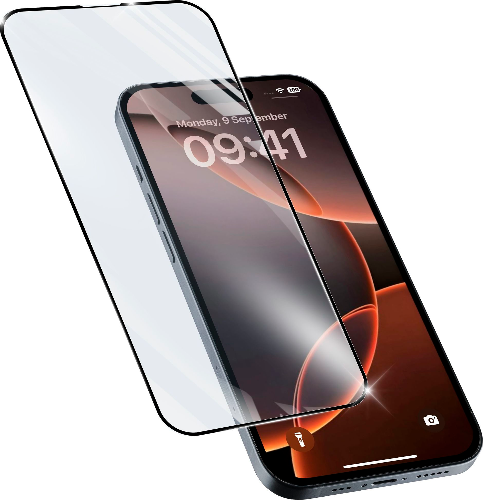 Un smartphone avec un protecteur d'écran en cours d'application, montrant le téléphone et le protecteur.