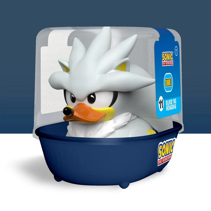 Silver the Hedgehog játék egy kék kádban. A játék egy műanyag csomagban van.