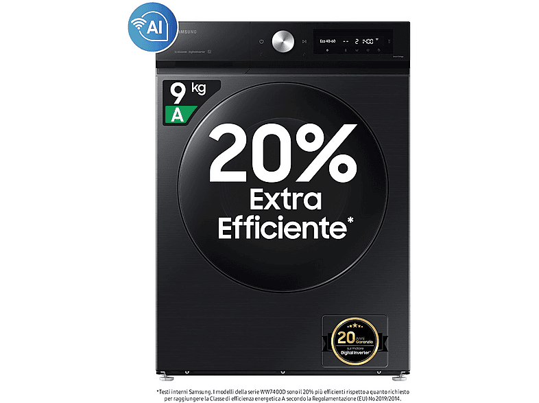 Samsung Ww90Db7U94Gbu3 Lavatrice, Caricamento frontale, 9 kg, 60 cm, Classe A