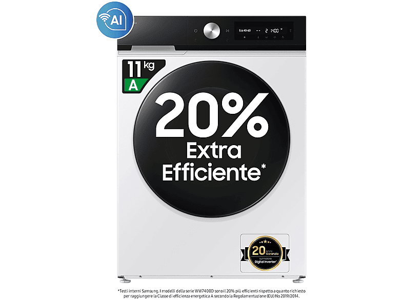 Samsung Ww11Db7B94Geu3 Lavatrice, Caricamento frontale, 11 kg, 60 cm, Classe A