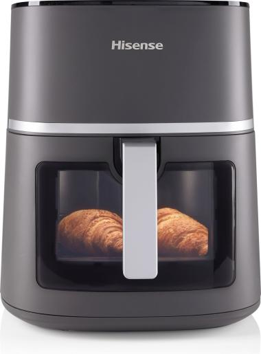 Szürke légsütő két croissant-nal benne, üvegajtó.