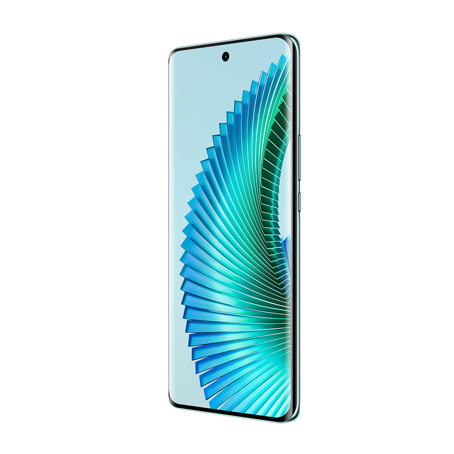 Uno smartphone con display colorato, cornice azzurra.