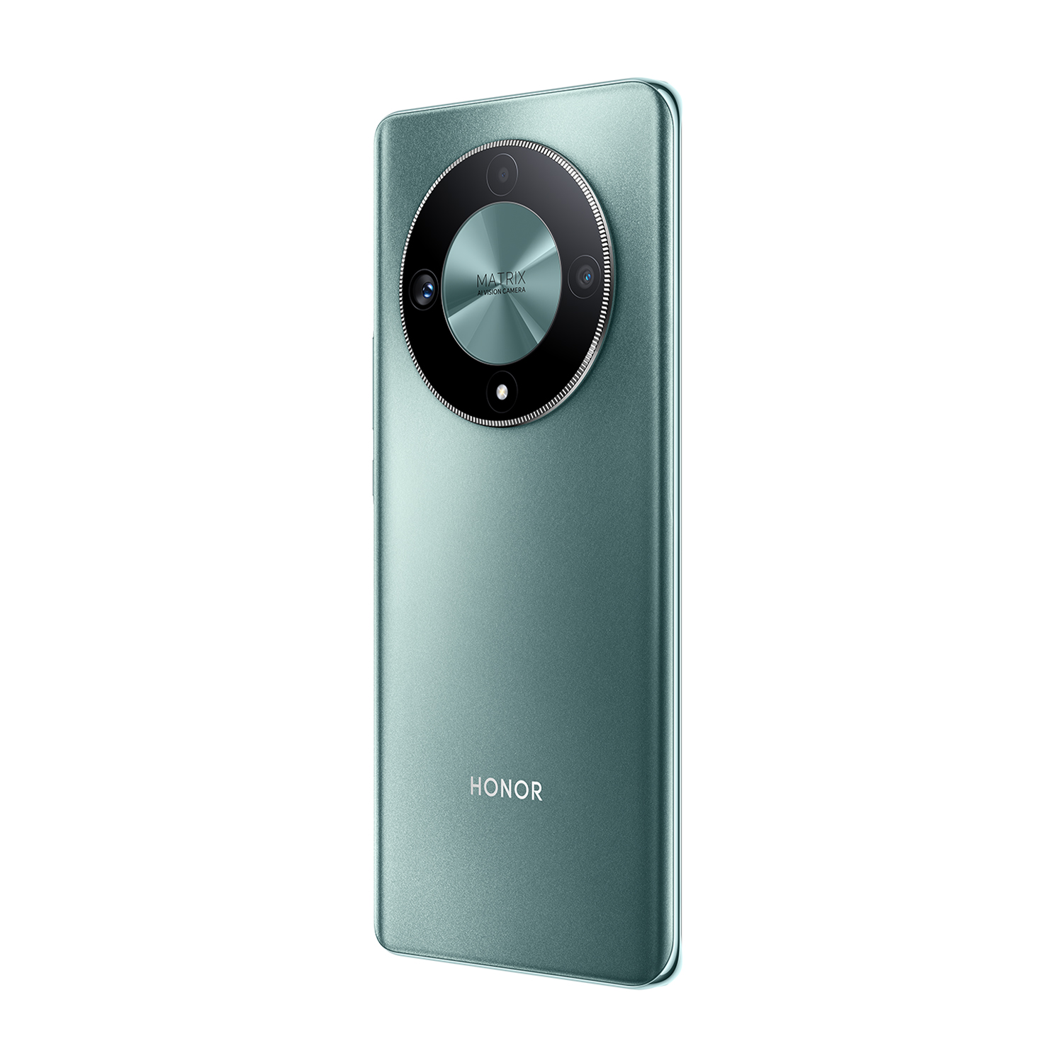 Smartphone verde con modulo fotocamera circolare e la scritta HONOR sul retro.