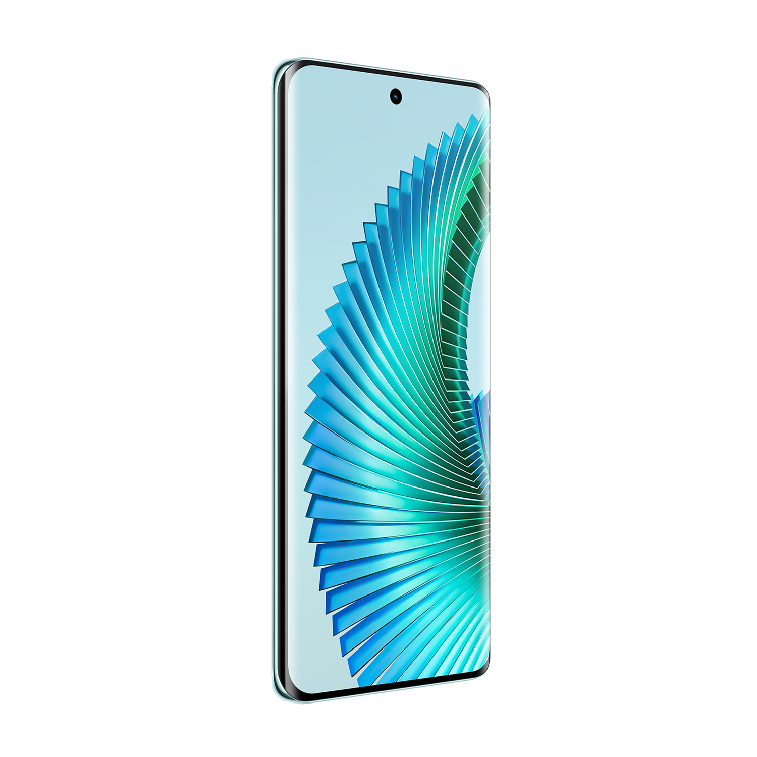 Telefono verde con schermo curvo e arte blu.