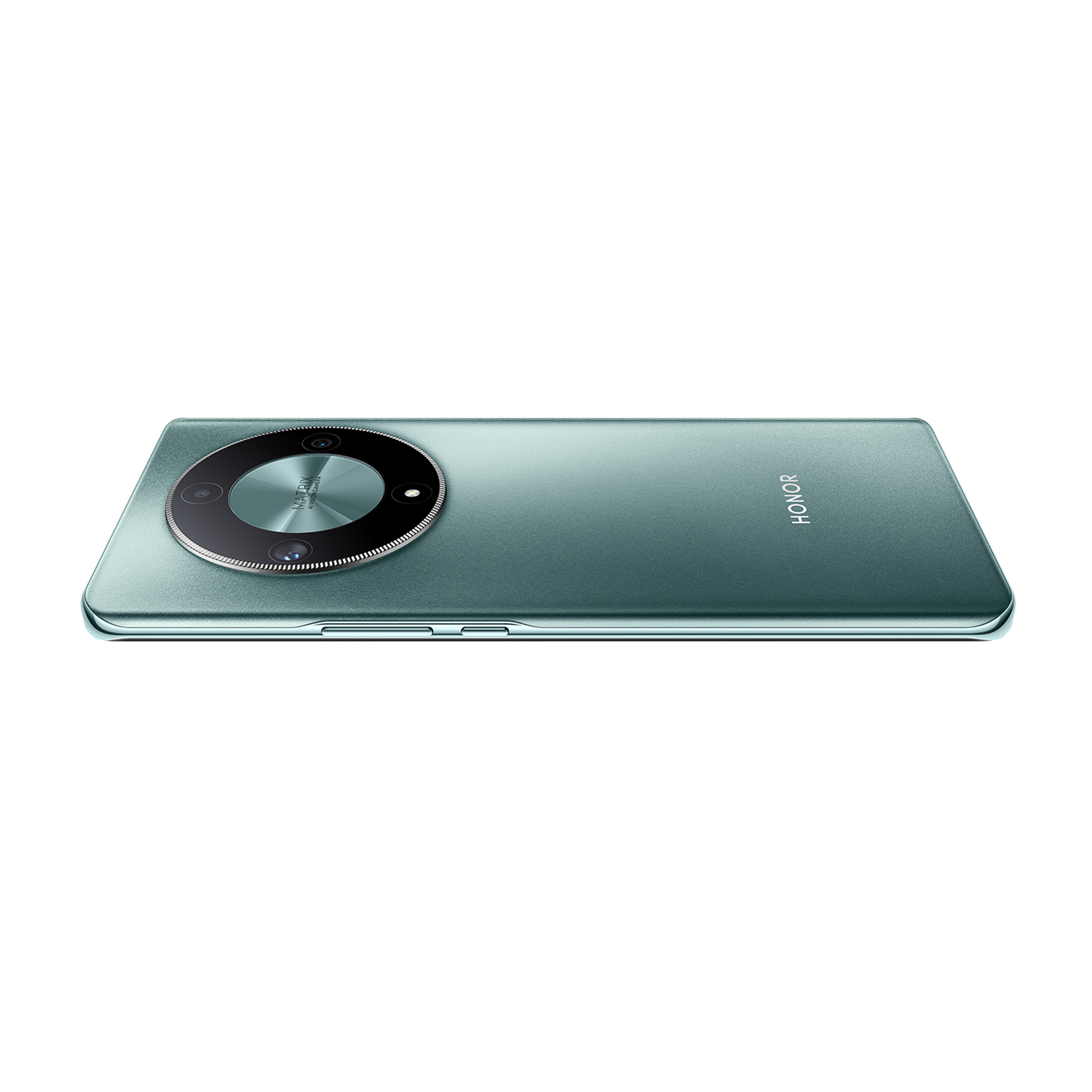 Un telefono verde menta con un modulo fotocamera circolare sul retro.