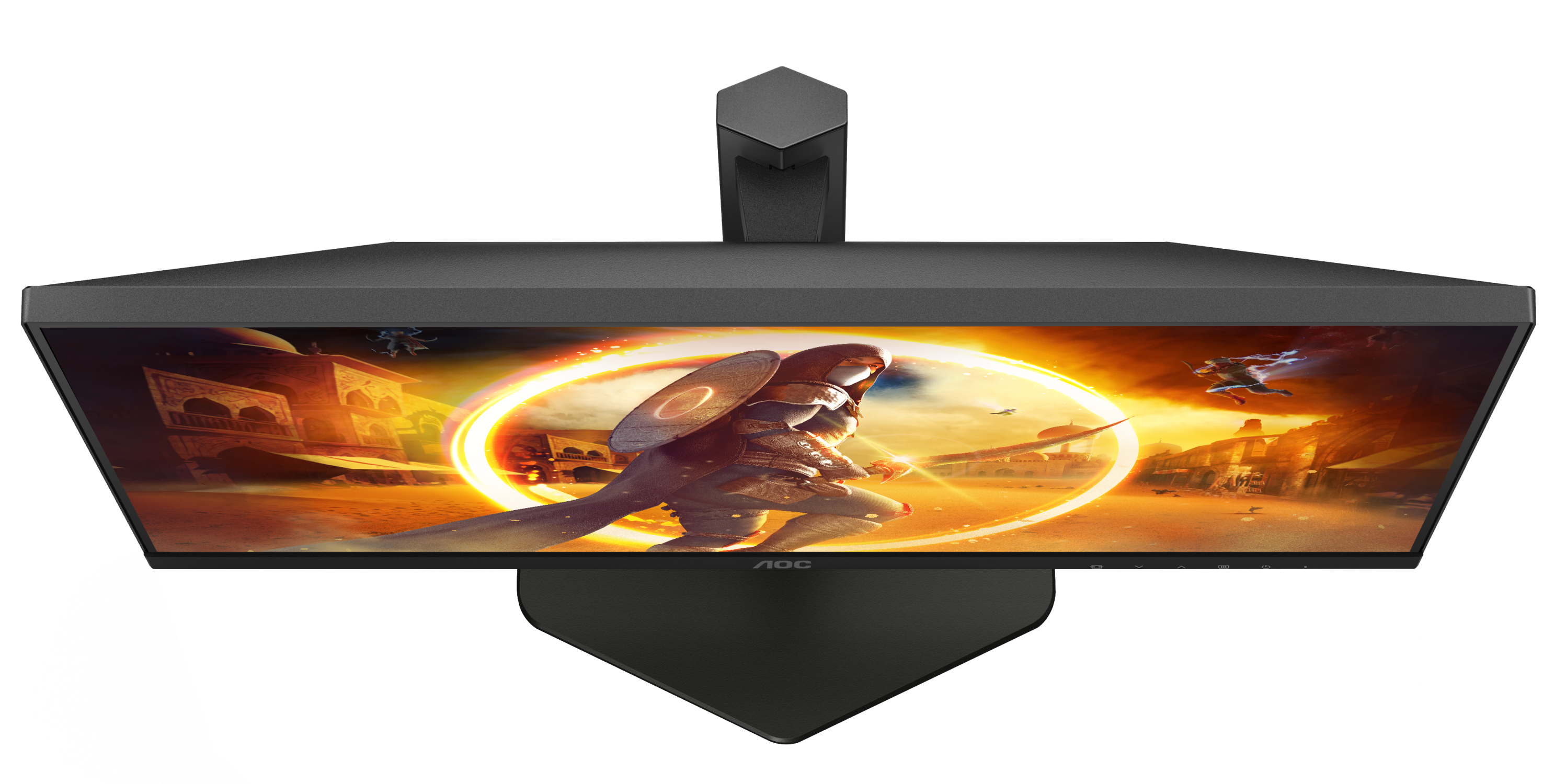 Ein Computermonitor, der eine Videospielszenen anzeigt.