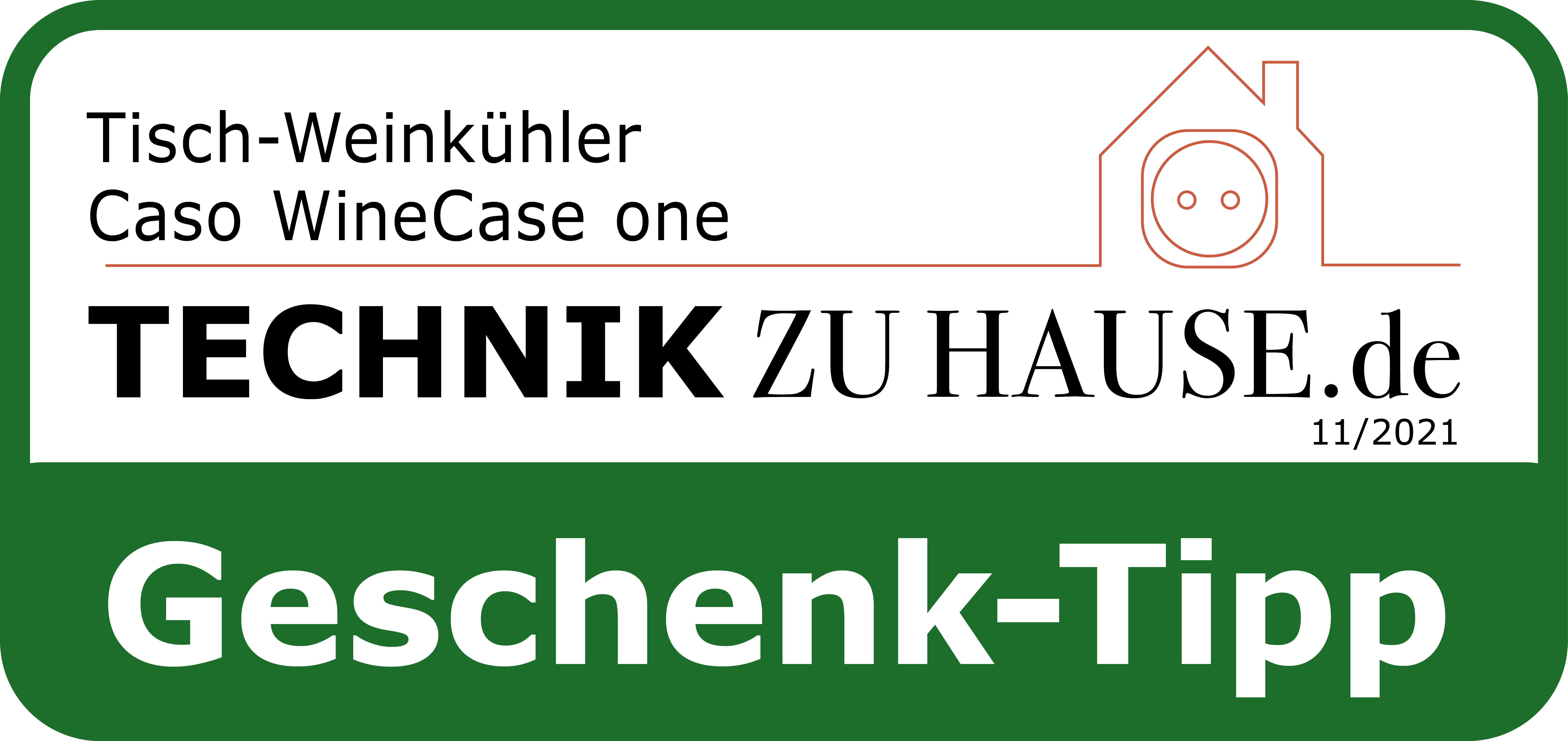 Grünes Etikett eines Weinkühlers, Text und Haus-Symbol.