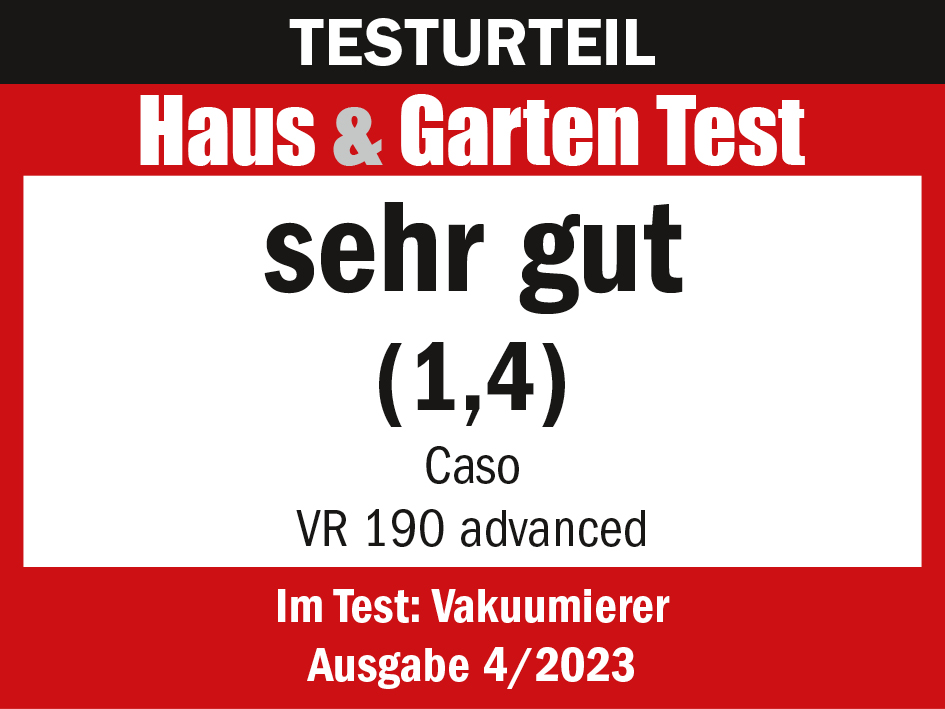Testergebnis für ein Vakuumiergerät. Es wird mit 'sehr gut (1,4)' bewertet, mit Produktdetails.