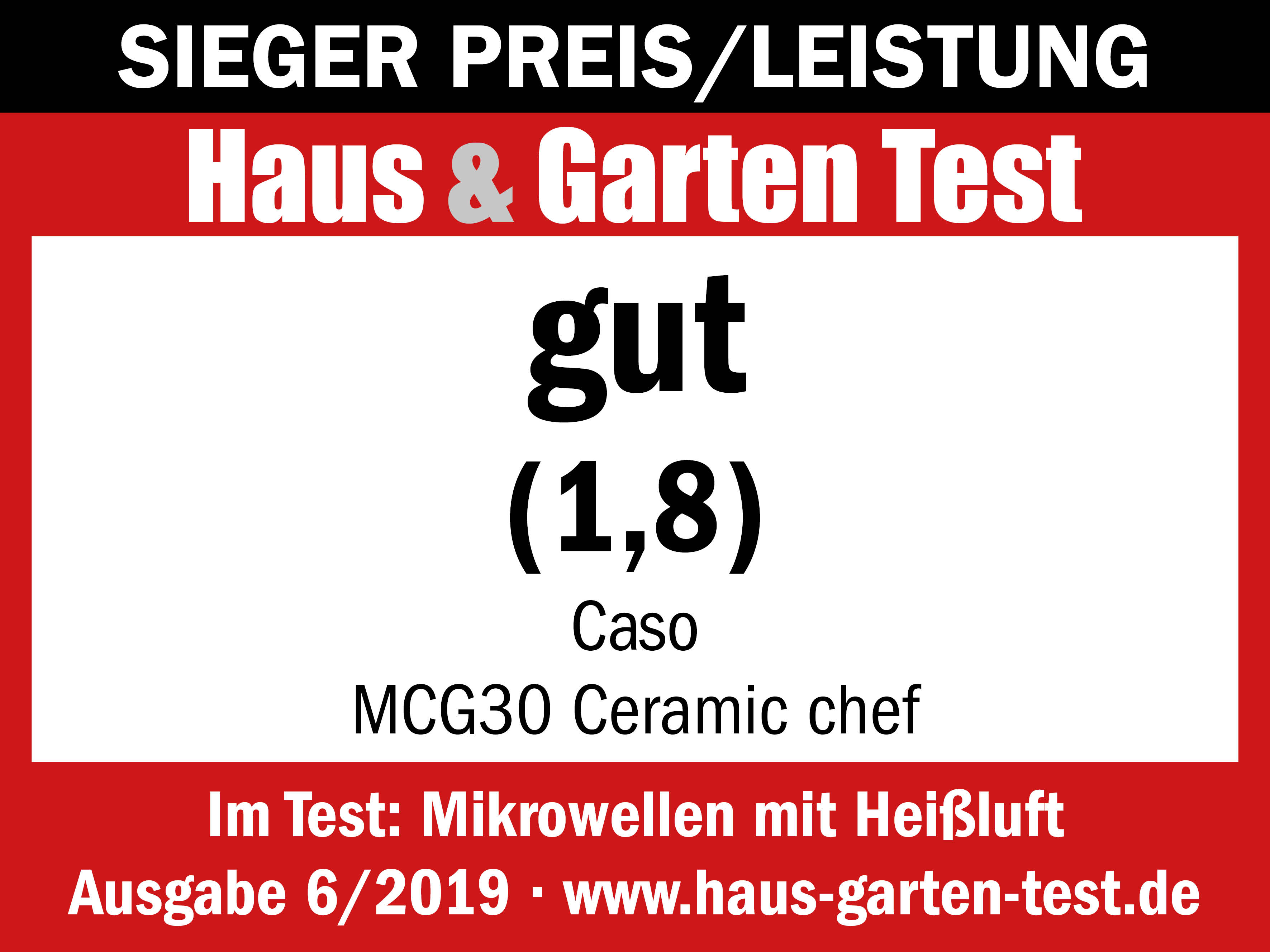 Ein weißer Hintergrund mit Text auf Deutsch, einschließlich 'gut (1,8)' und 'MCG30 Ceramic chef'.