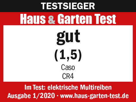 Haus & Garten Test Ergebnis: Caso CR4, mit Bewertung 'gut' (1,5) auf rotem Hintergrund.