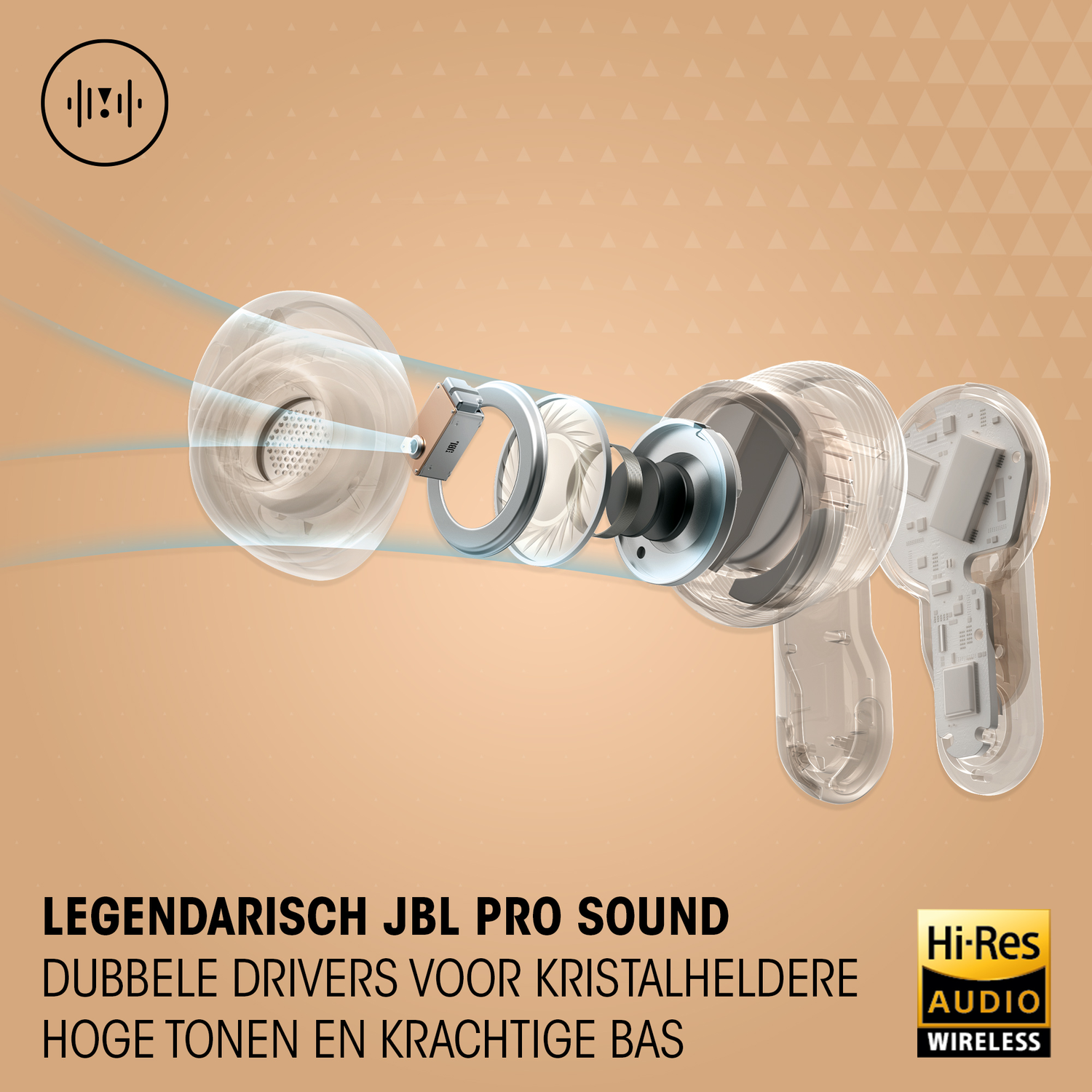 JBL Pro Sound earbuds showing internal components.
