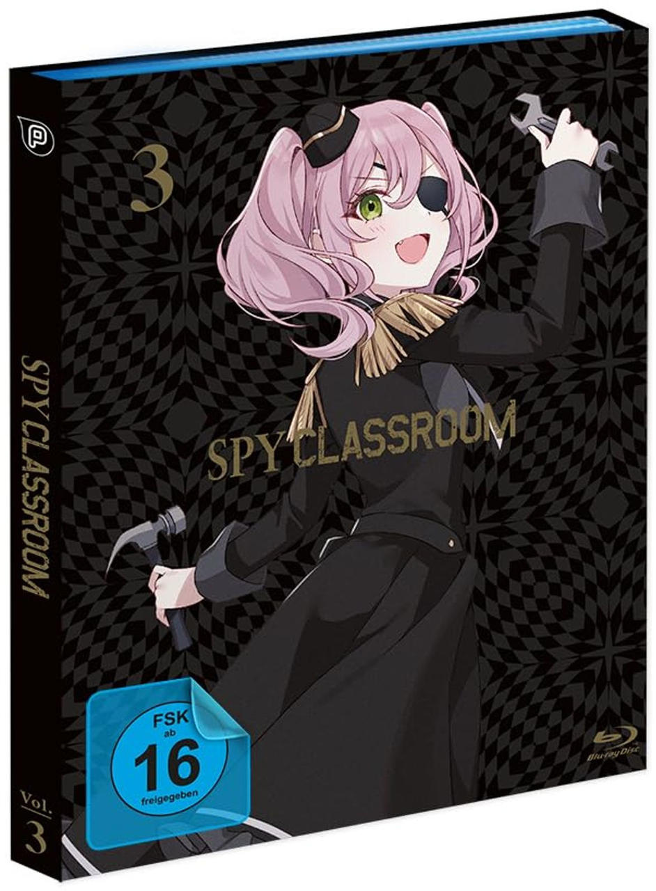 Anime-DVD-Cover mit einem Mädchen, das Werkzeuge hält, SPY CLASSROOM, Band 3.