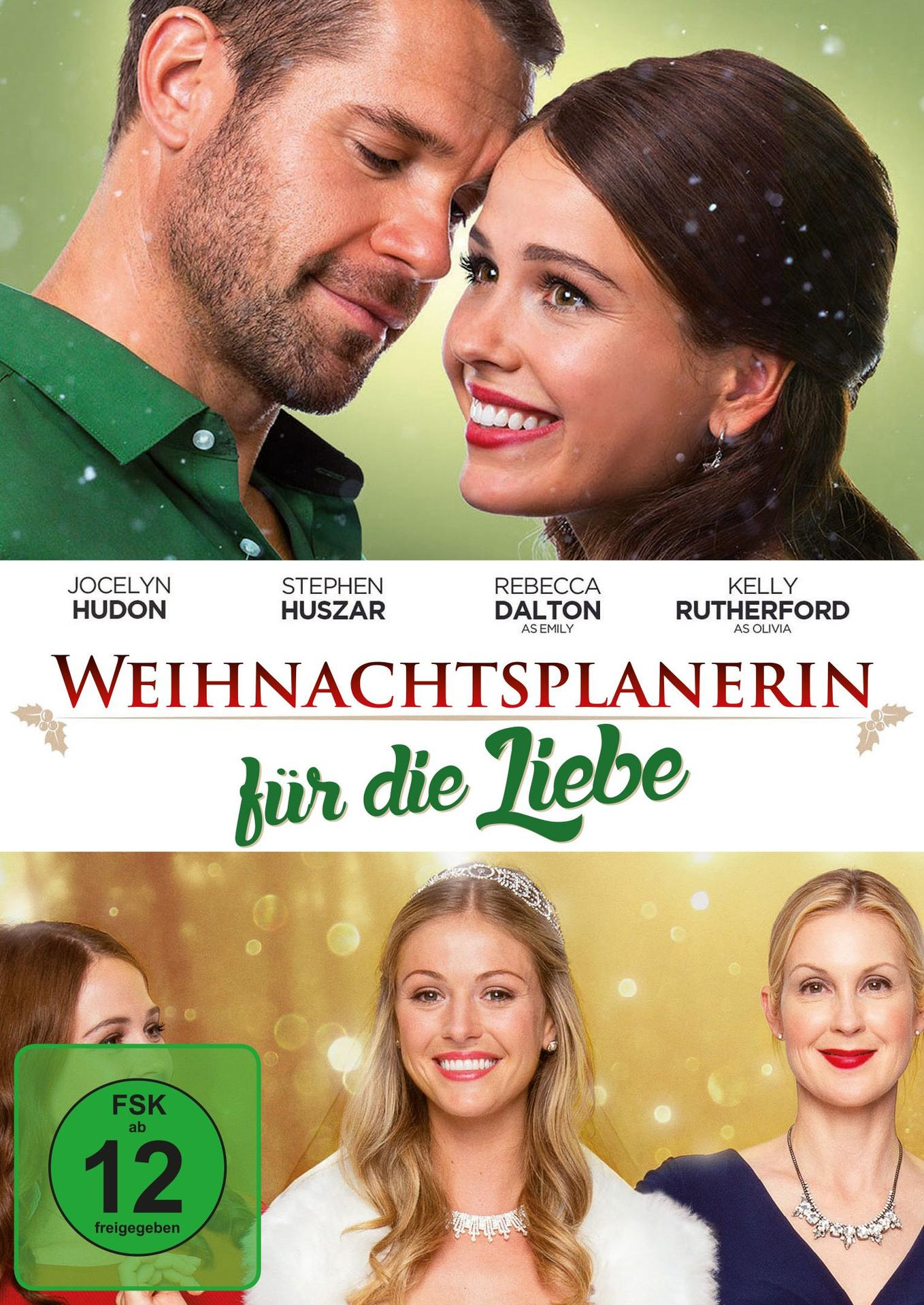 Filmposter mit Paar, das sich ansieht, und deutschem Text: 'Weihnachtsplanerin für die Liebe'.