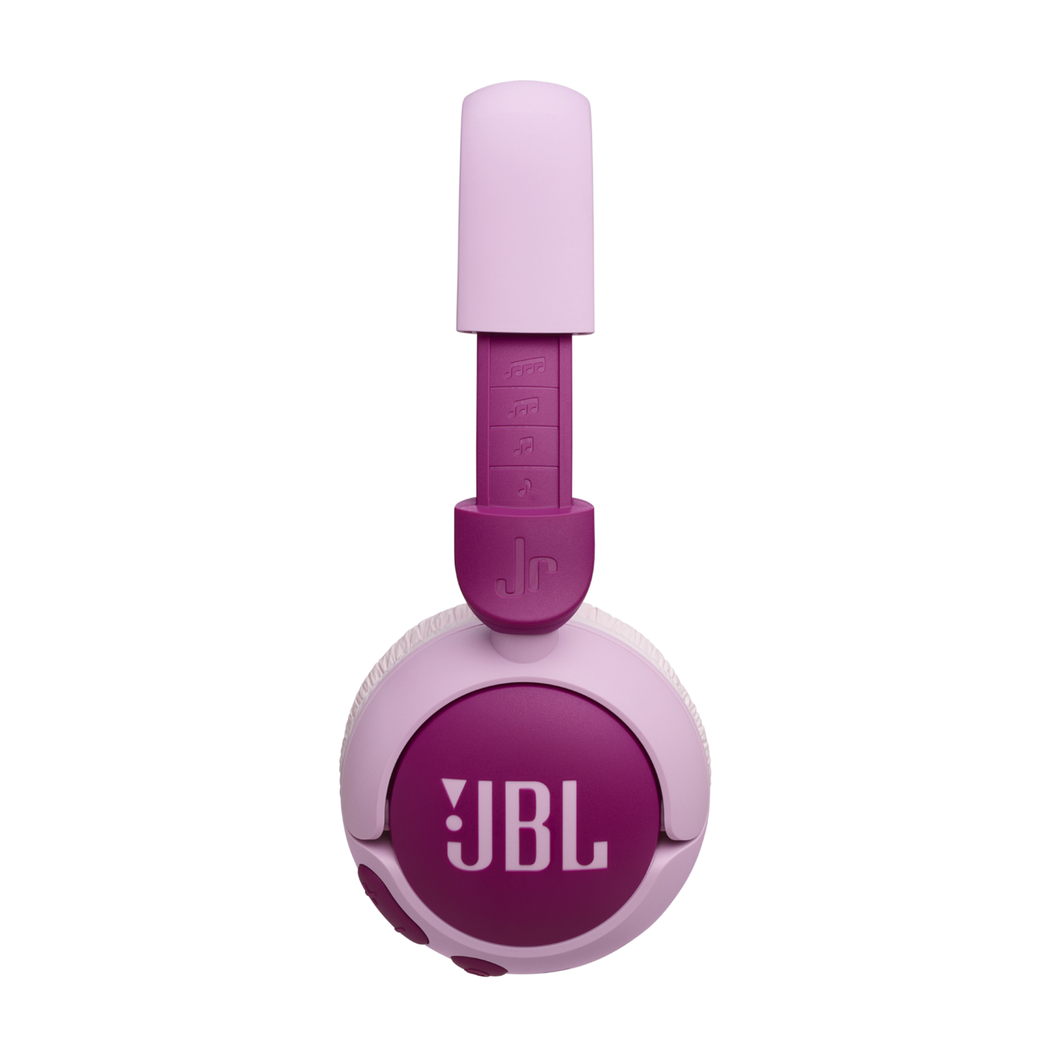 Pink JBL headphones with the brand logo on the ear cup and adjustable band.