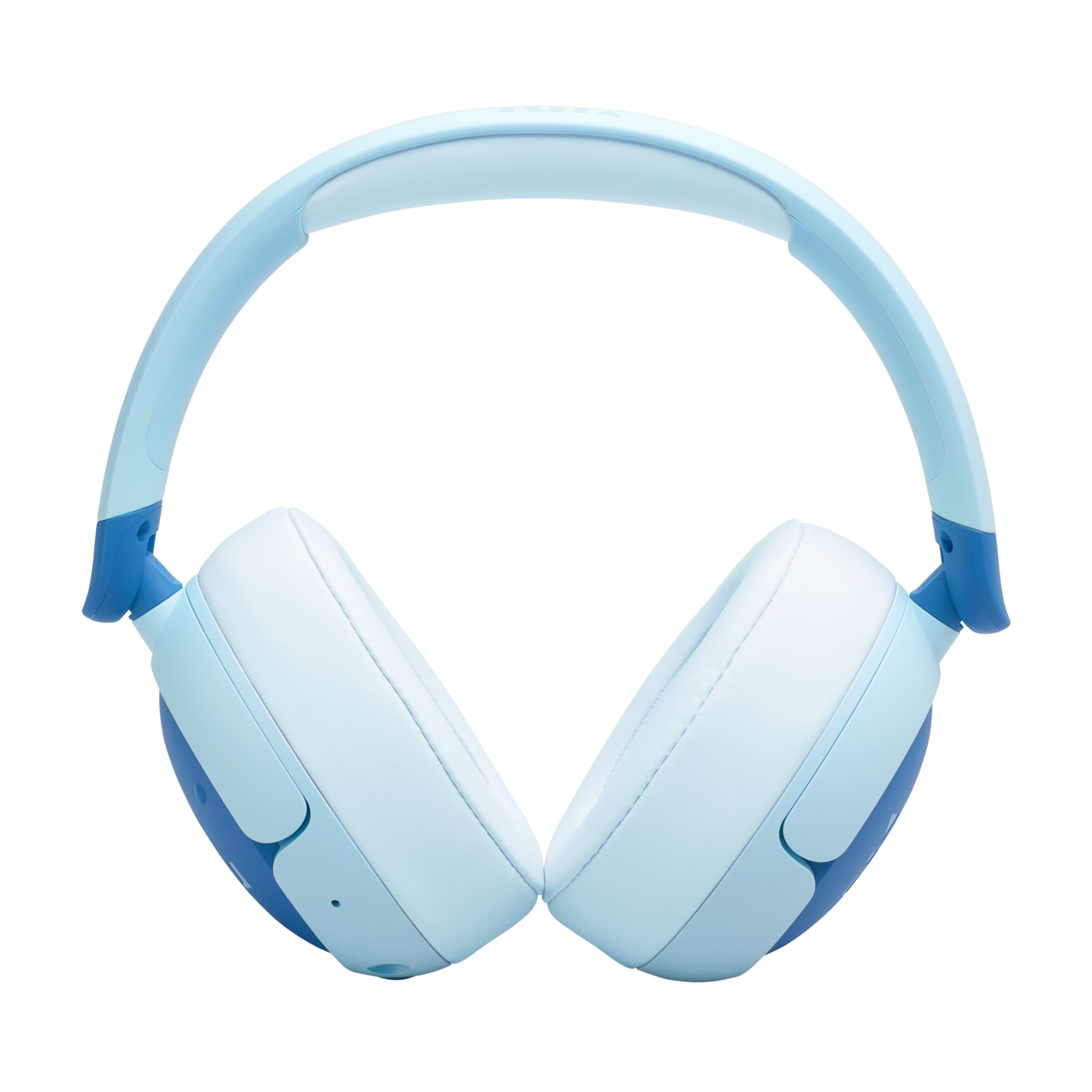 Light blue headphones on a black background.