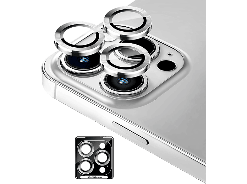 PIILI iPhone 14 Pro/14 Pro Max Hd Lens Koruyucu Gümüş Çerçeveli