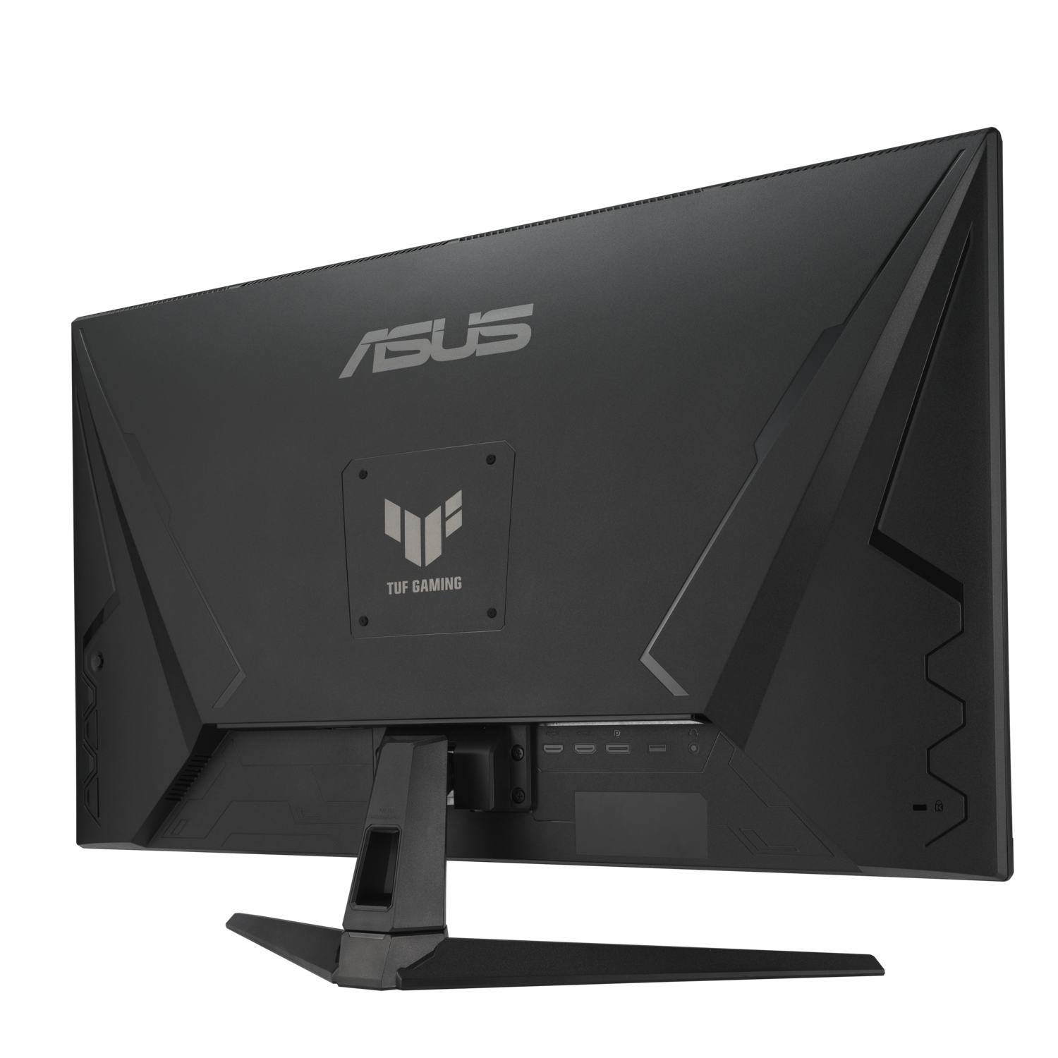 Black computer monitor with the ASUS logo, on a black stand.