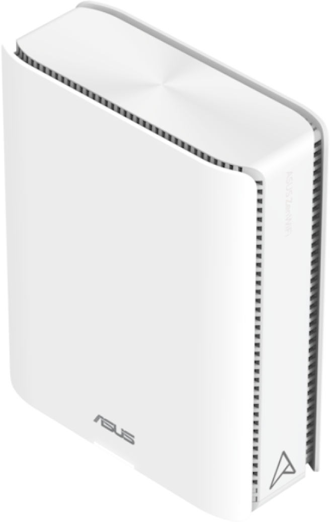 Fehér ASUS ZenWiFi router egyedi dizájnnal.