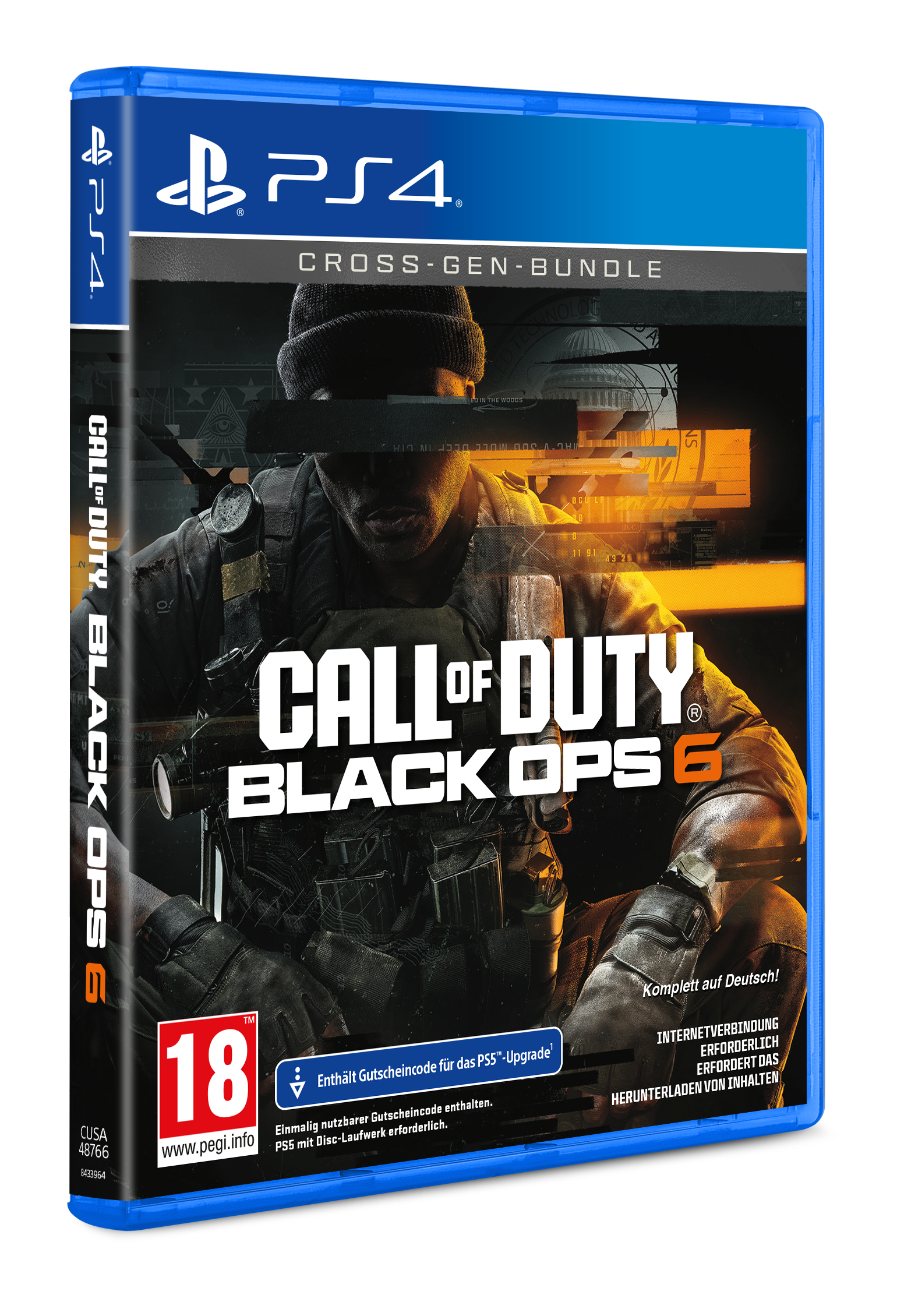 Call of Duty Black Ops 6 PS4-Spielhülle. Schwarzer Hintergrund.