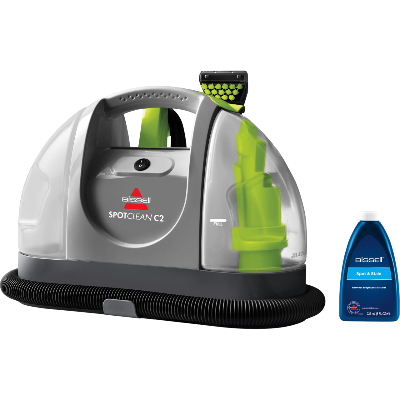 Ein Bissell Spotclean C2 mit einer Flasche Flecken- und Fleckenentferner.