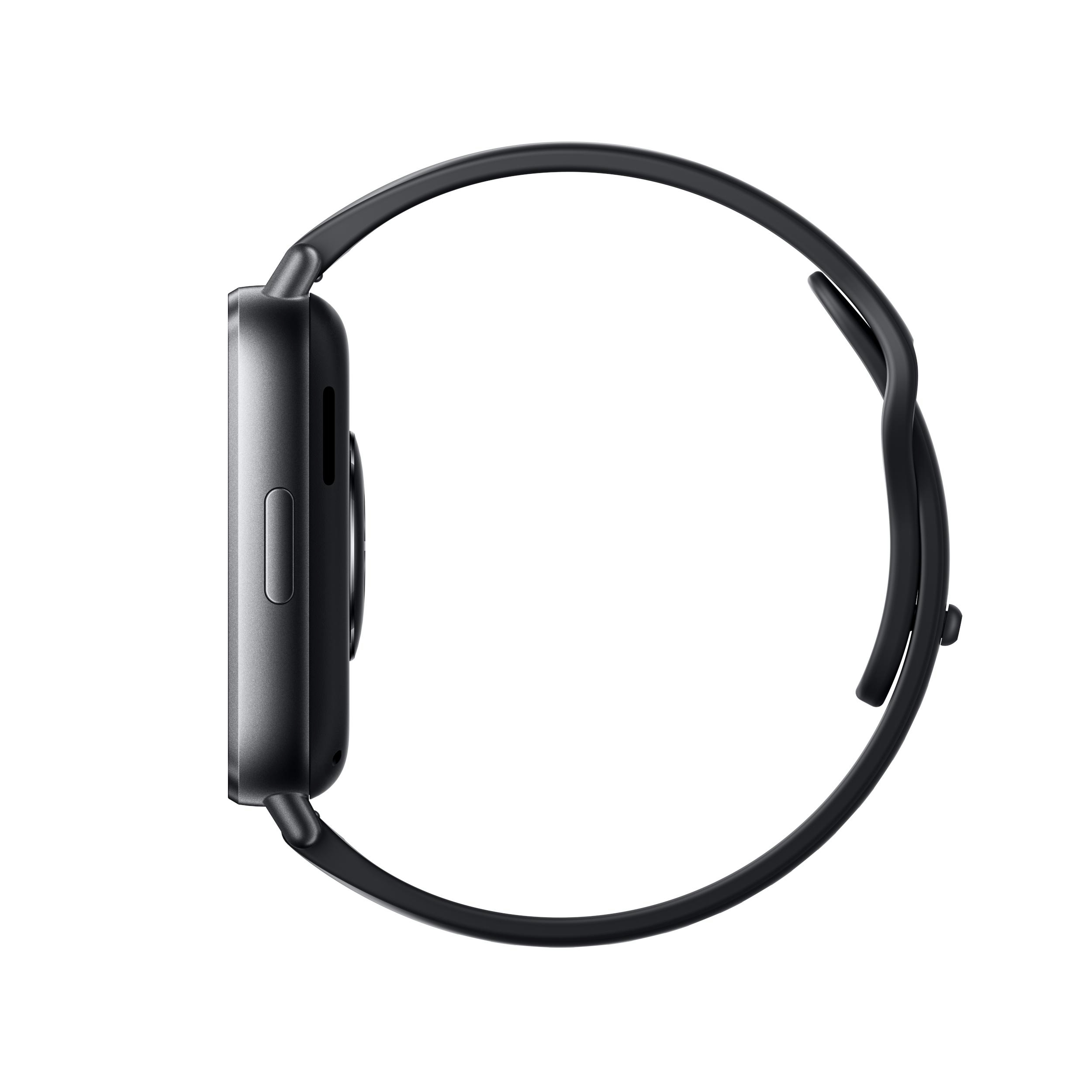 Schwarze Smartwatch von der Seite.