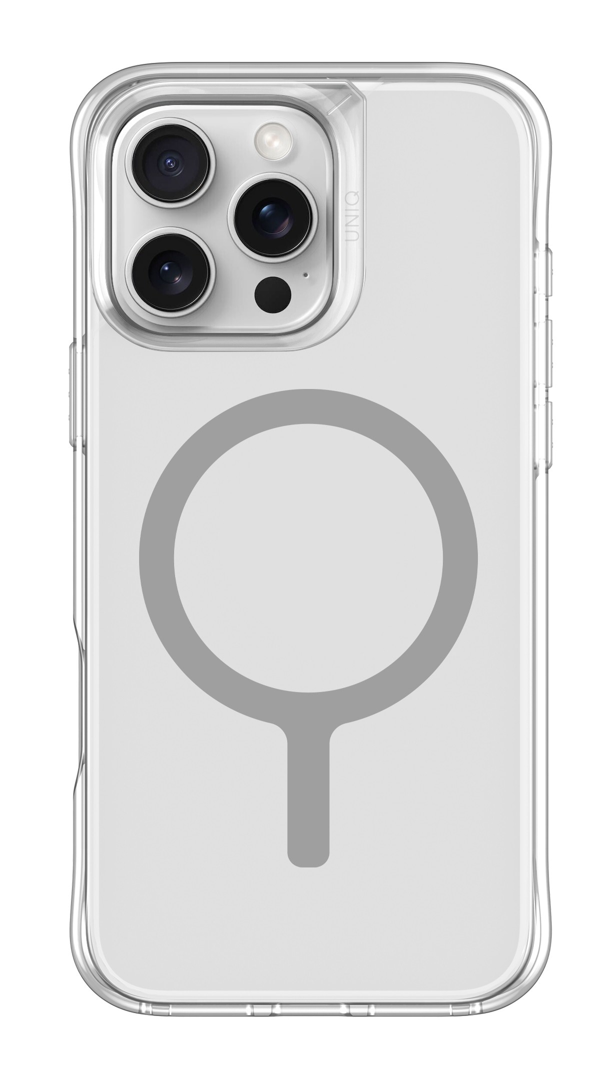 Przezroczyste etui na telefon z pierścieniem magnetycznym i widocznym aparatem.