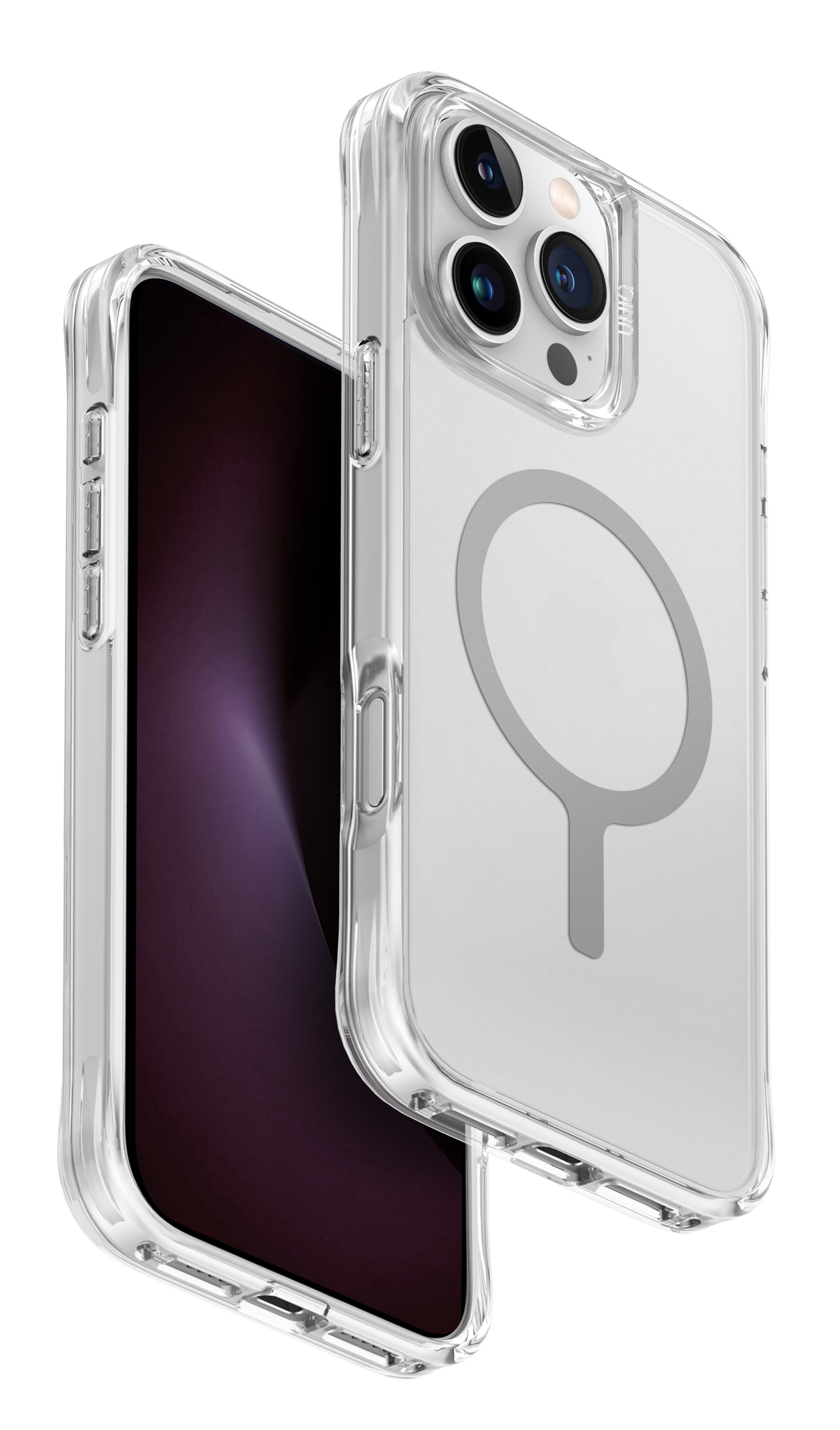 Przezroczyste etui na iPhone 14 Pro. Telefon jest częściowo widoczny wewnątrz etui.