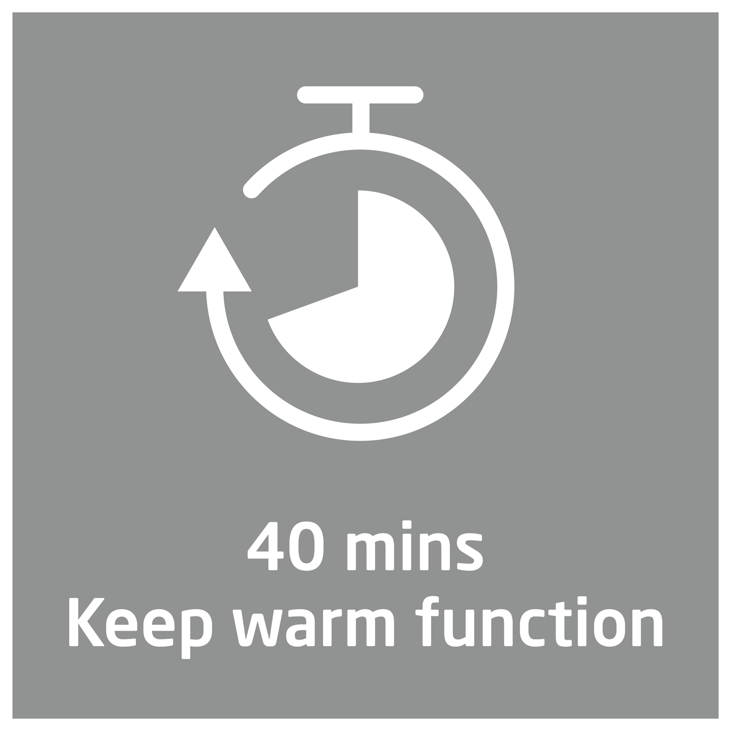 Un gráfico que muestra un icono de temporizador con texto: 40 minutos Función de mantener caliente.