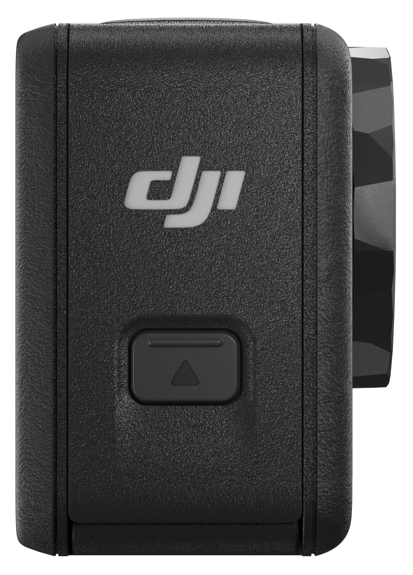 Zbliżenie czarnej kamery sportowej z logo DJI.